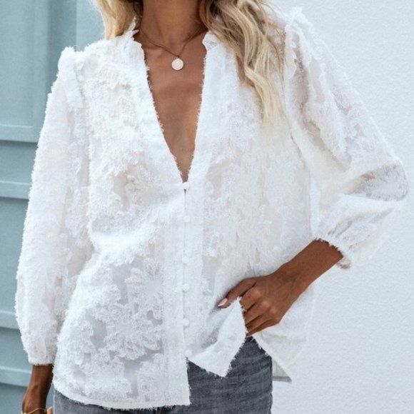 Classic Notched Neck Bishop Sleeve Blouse - Picture 5 of 8